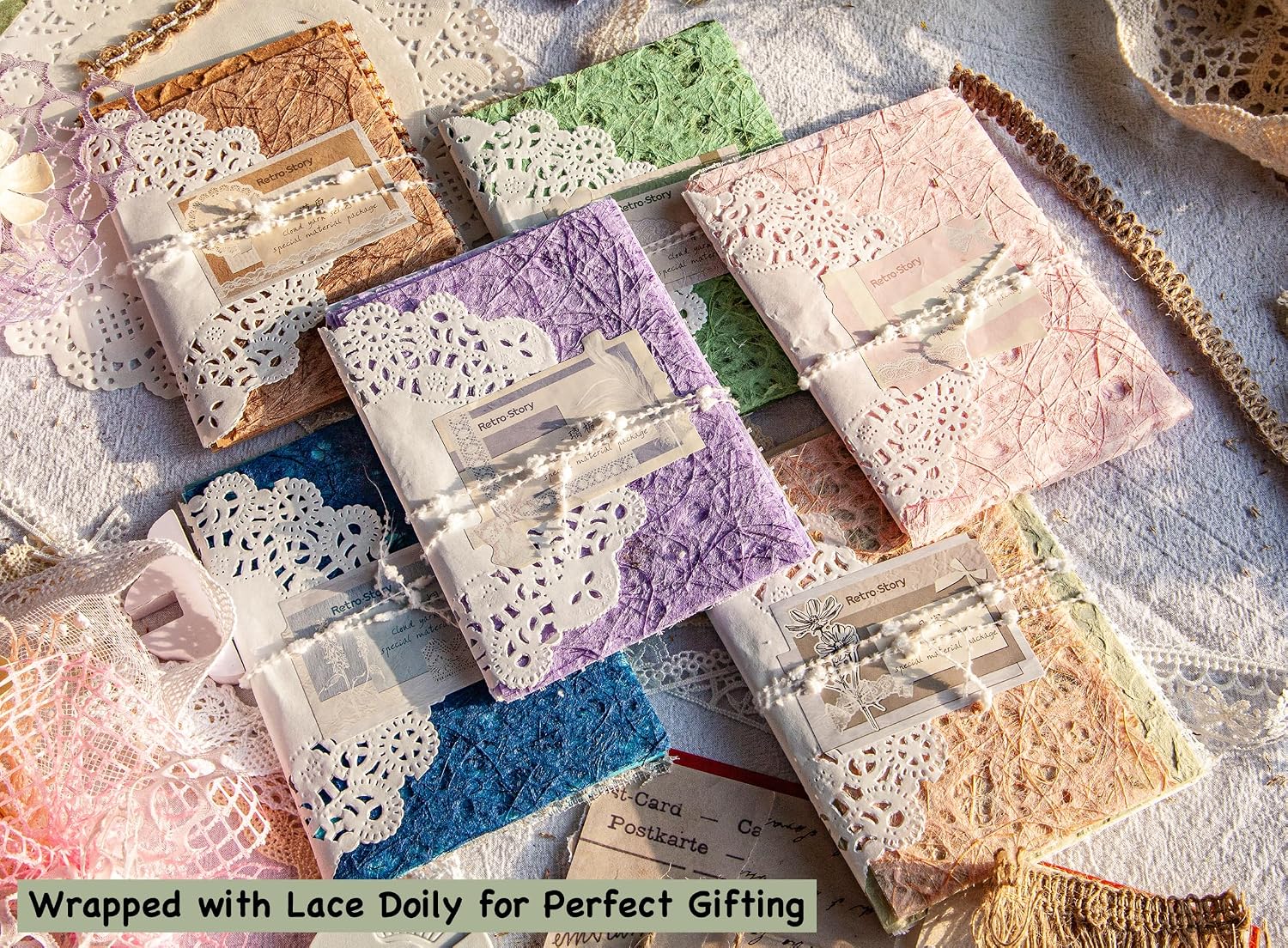 96 Sheets Textured Scrapbook Paper and Mesh Fabric Assorted Set - 6 Pack Mixed Special Paper for Scrapbooking Planner Bullet Junk Journal Supplies Mixed Media Collage Card Embellishments 3.9x5.5 Inch - Image 5